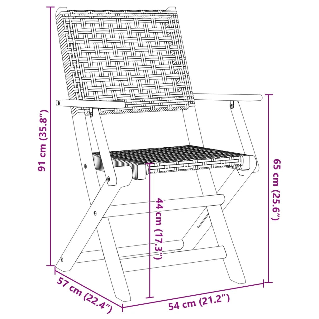 Sedie Giardino Pieghevoli 6 pz | Sedie da Esterno Grigie Polyrattan Legno Massello
