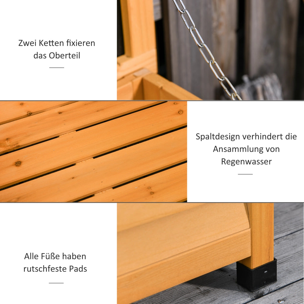 Baule da esterno in legno con coperchio apribile e rivestimento idrorepellente giallo 127 × 56 × 60 cm
