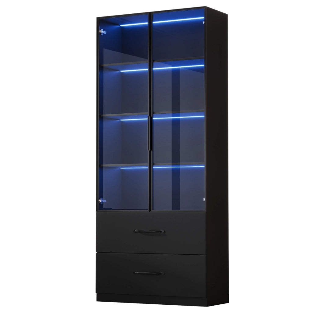 Vetrina LED nera 60x40x160 cm con 2 cassetti