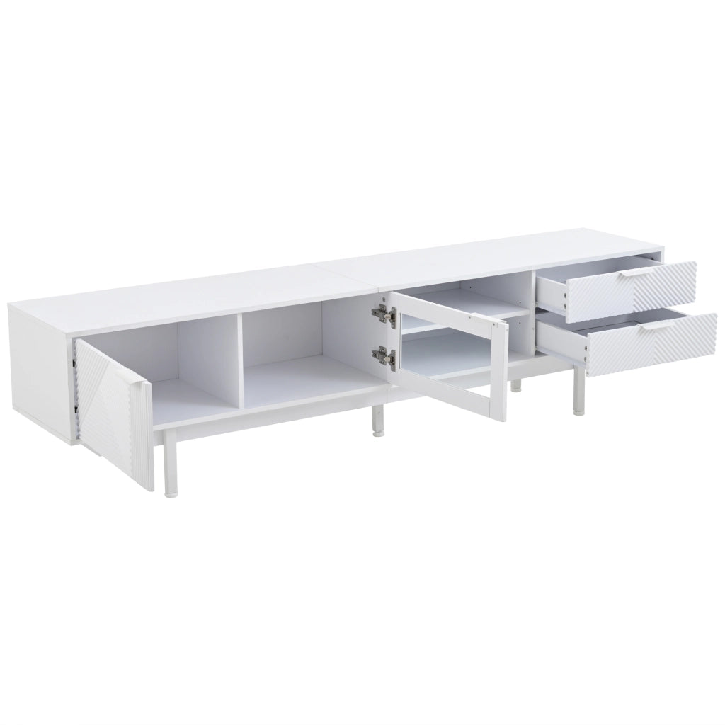 Mobile Porta TV 200 cm Bianco Moderno con 2 Ante e 2 Cassetti per TV fino a 80 Pollici