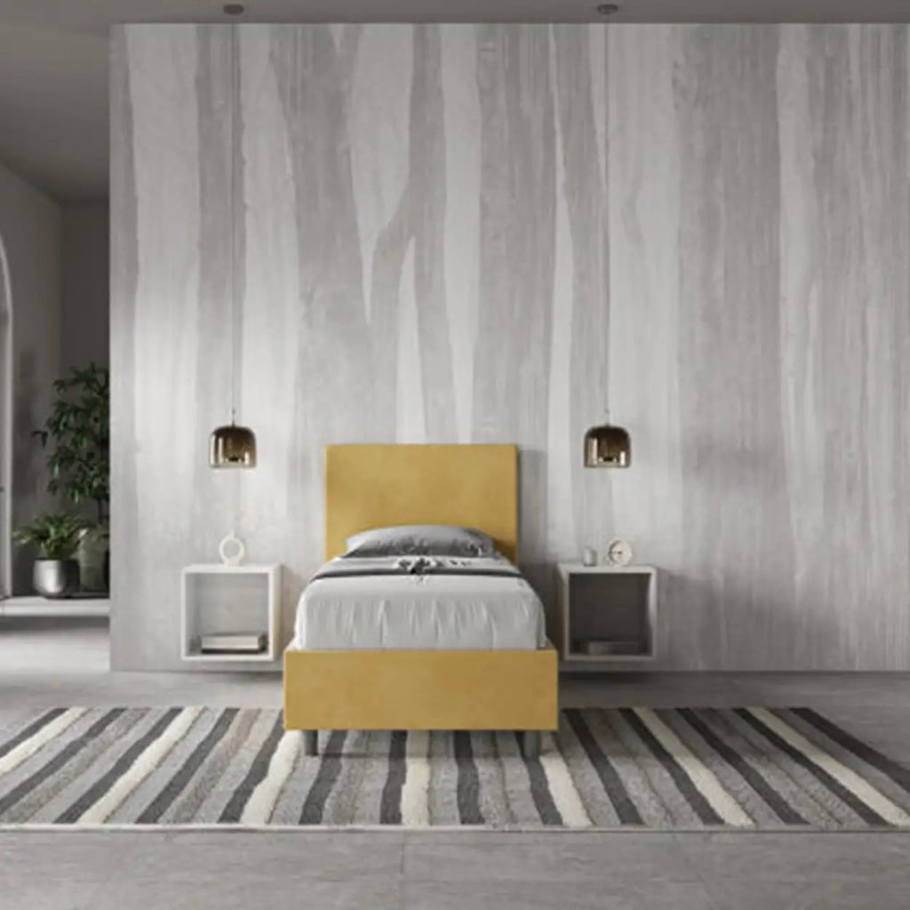 Letto singolo contenitore imbottito 80x200 microfibra ocra Adele