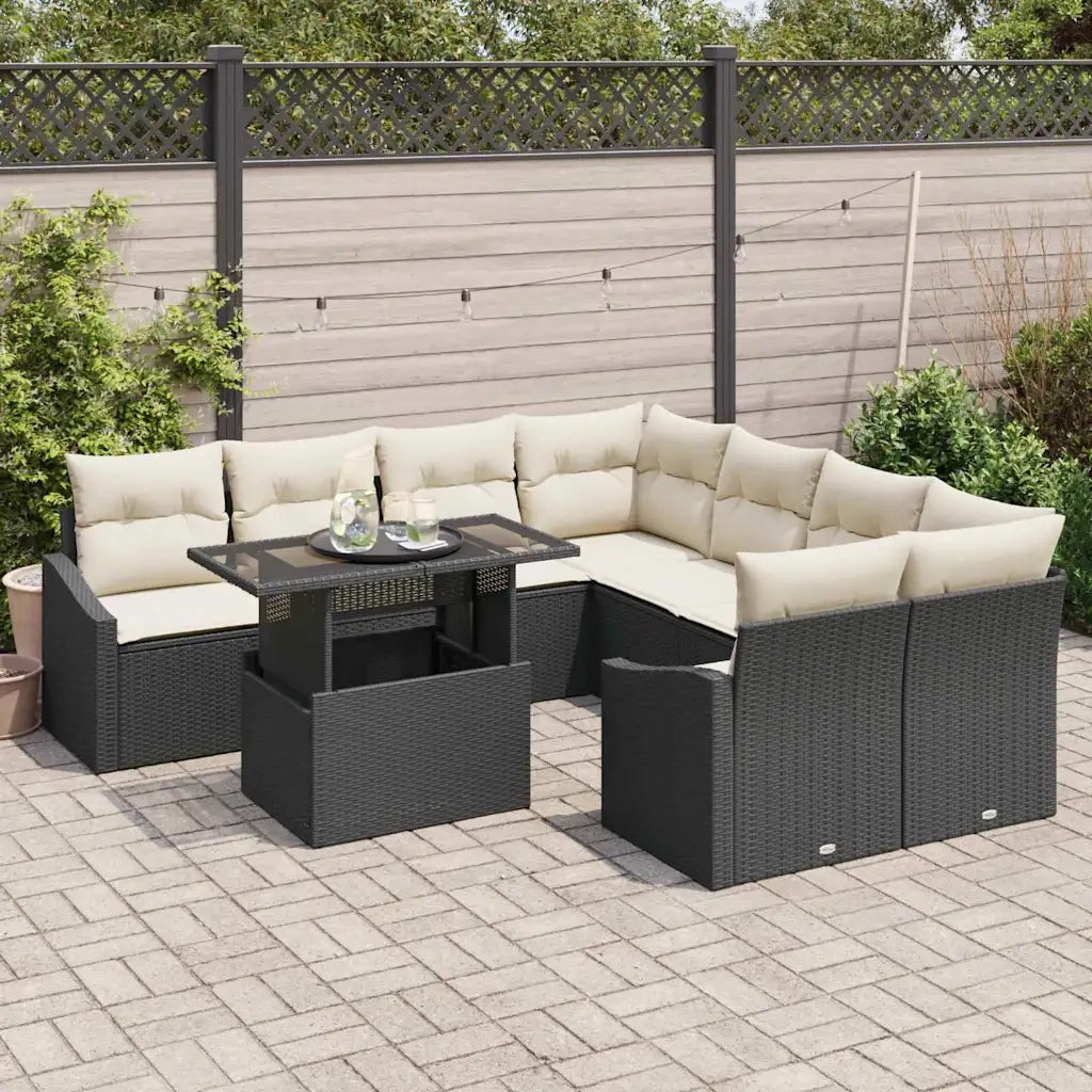 Set Divano da Giardino con cuscino 9 pcs Nero polyrattan 3357710