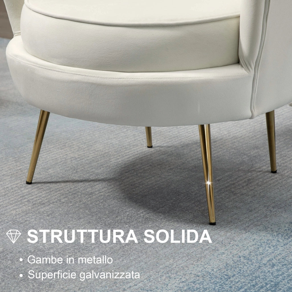 Poltrona Imbottita 179x77x77 cm in Velluto Crema
