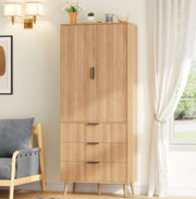 ARMADIO Multiuso 75x35x180 cm MDF Naturale con 2 Ante e 3 Cassetti