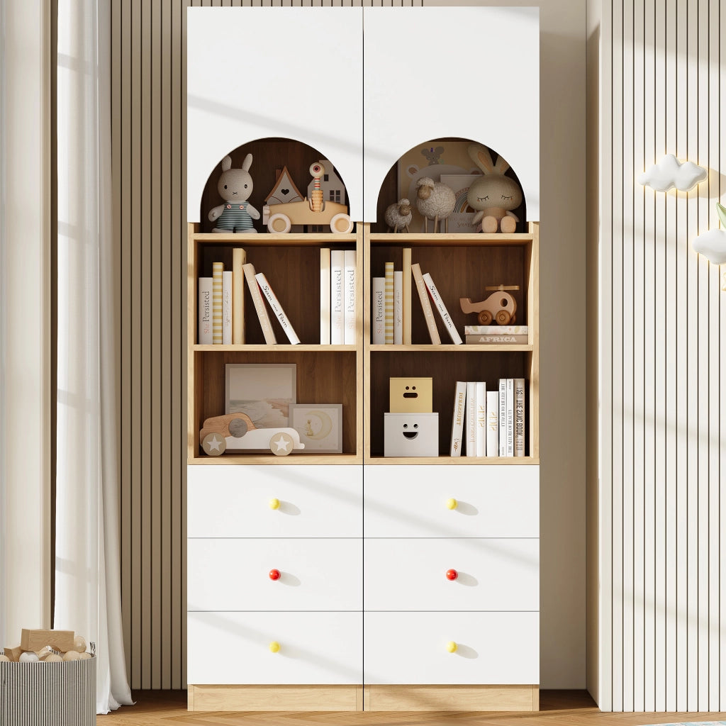 Armadio 100 x 48 x 180 cm; 2 ante; 2 cassetti; barra appendiabiti e ampio spazio contenitore per camera o dressing; bianco e effetto legno