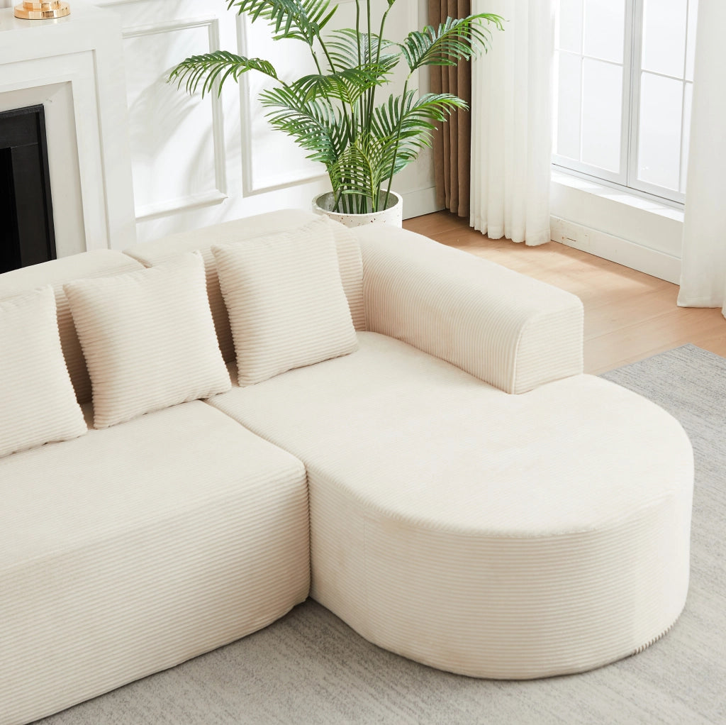 Divano angolare a L in velluto a coste beige con chaise longue HOMVRA