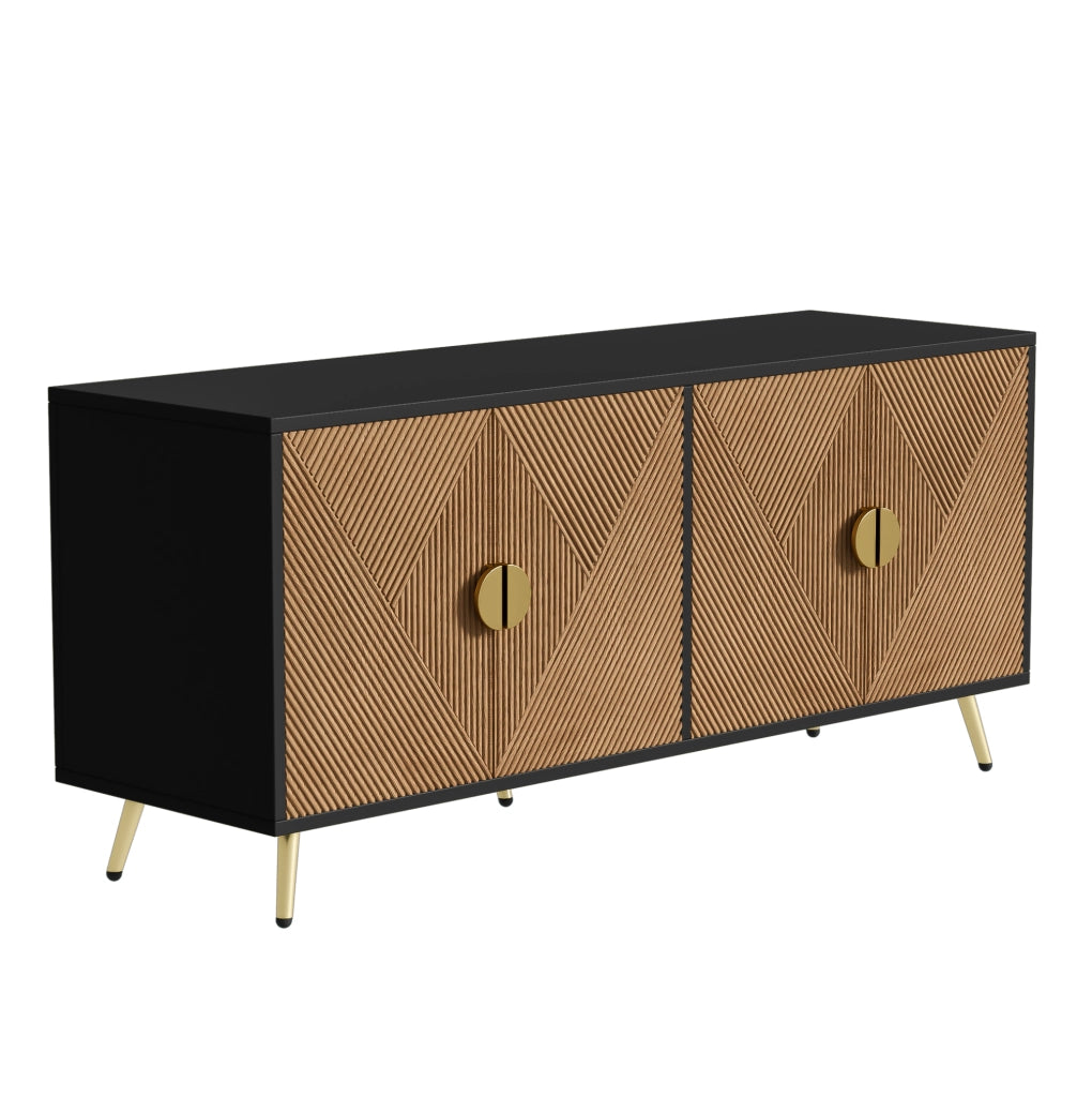 Credenza 160 cm a 4 ante; maniglie oro spazzolato e gambe lucide; nero e legno