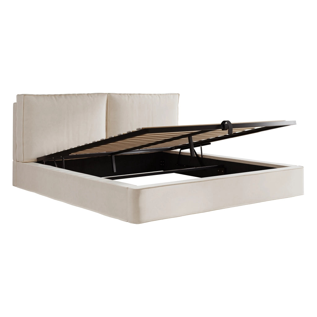 Letto contenitore matrimoniale 180 × 200 cm 2 posti con sollevamento idraulico; senza materasso; in velluto beige