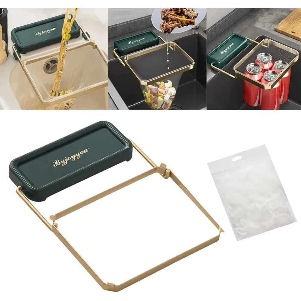 Trade Shop - Supporto Pieghevole Filtro Scarico Per Lavello Da Cucina Con 50 Sacchetti A Rete Monouso -