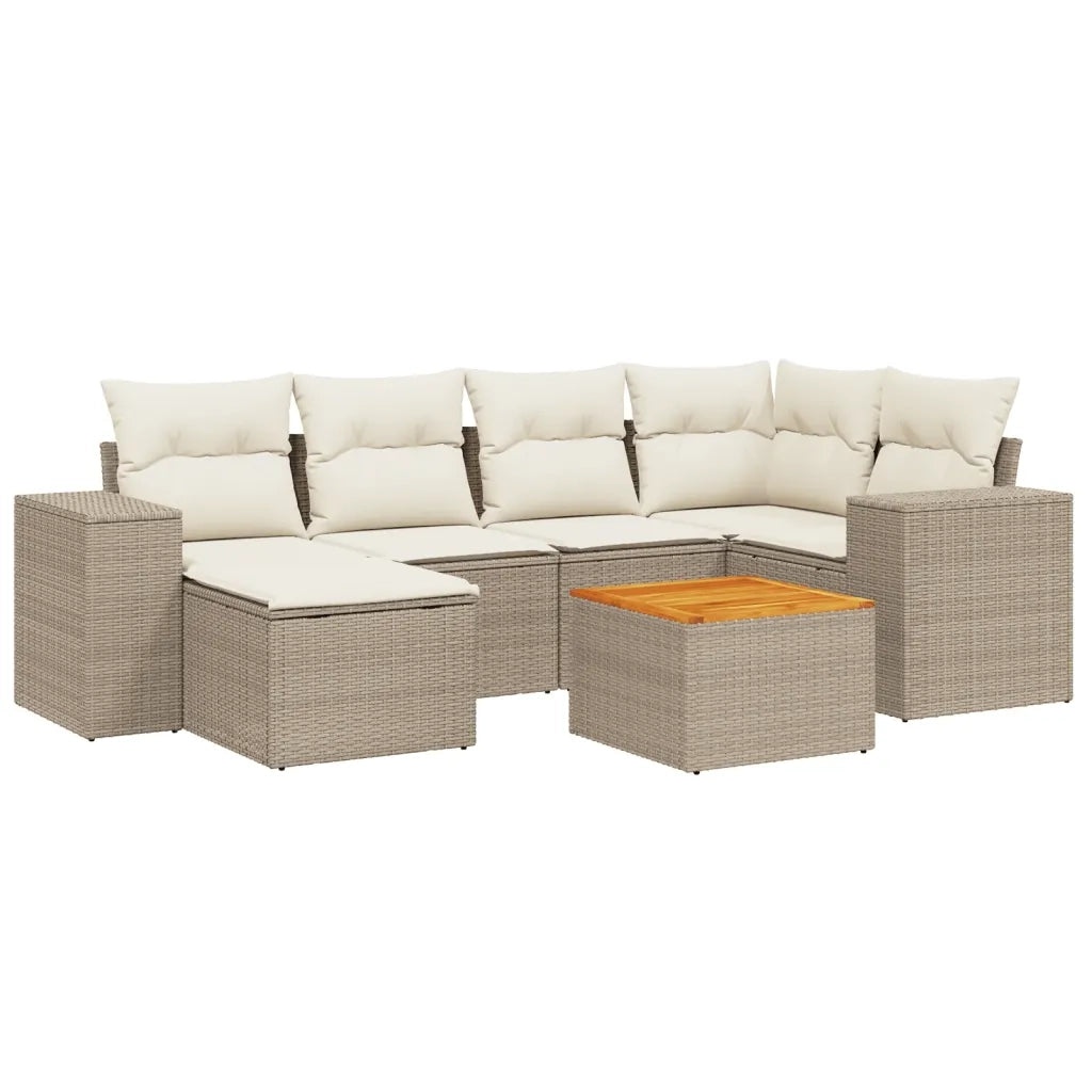 Set Divani da Giardino 7 pz con Cuscini Beige in Polyrattan 3257878