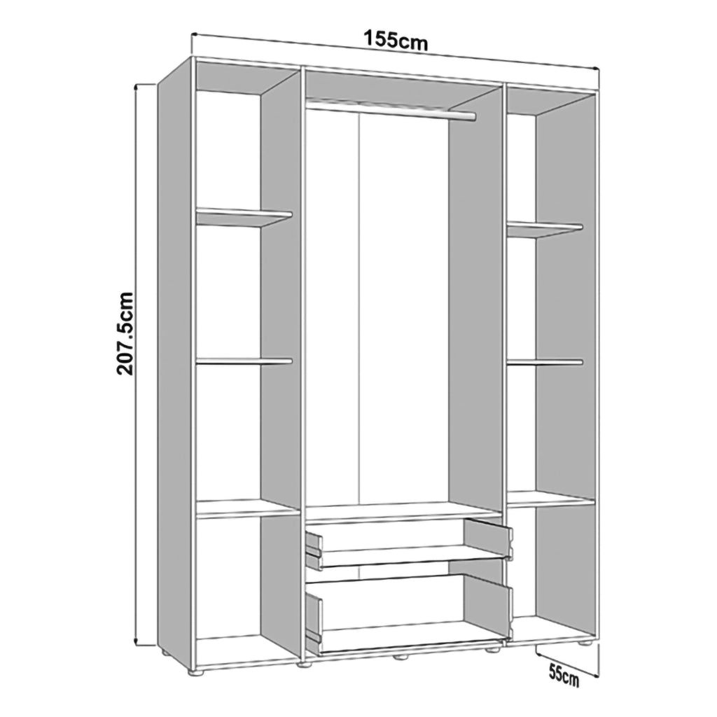 Armadio Camera da Letto Watamu, Guardaroba Grande 6 Ripiani, 155x208h cm Bianco Opaco