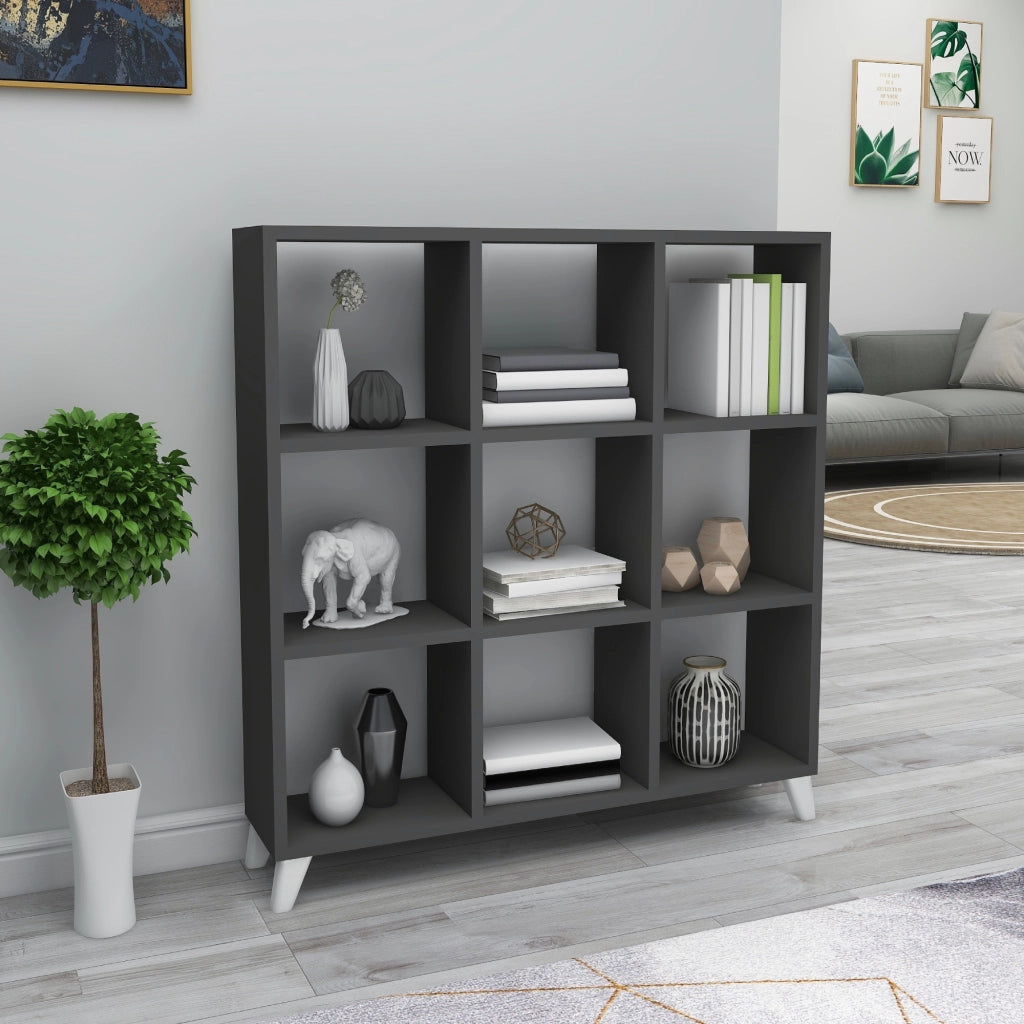 Libreria 'Svedala' Scaffale da Terra con 9 Scomparti Aperti a Forma di Cubo Mobile Espositore - Antracite [en.casa]
