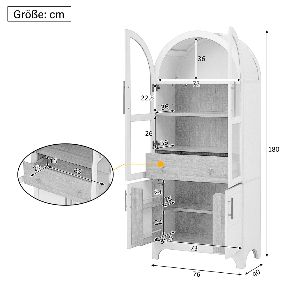 Credenza alta da cucina con ripiani regolabili; cassetto e ante in vetro rigato MDF nero 76 × 40 × 180 cm