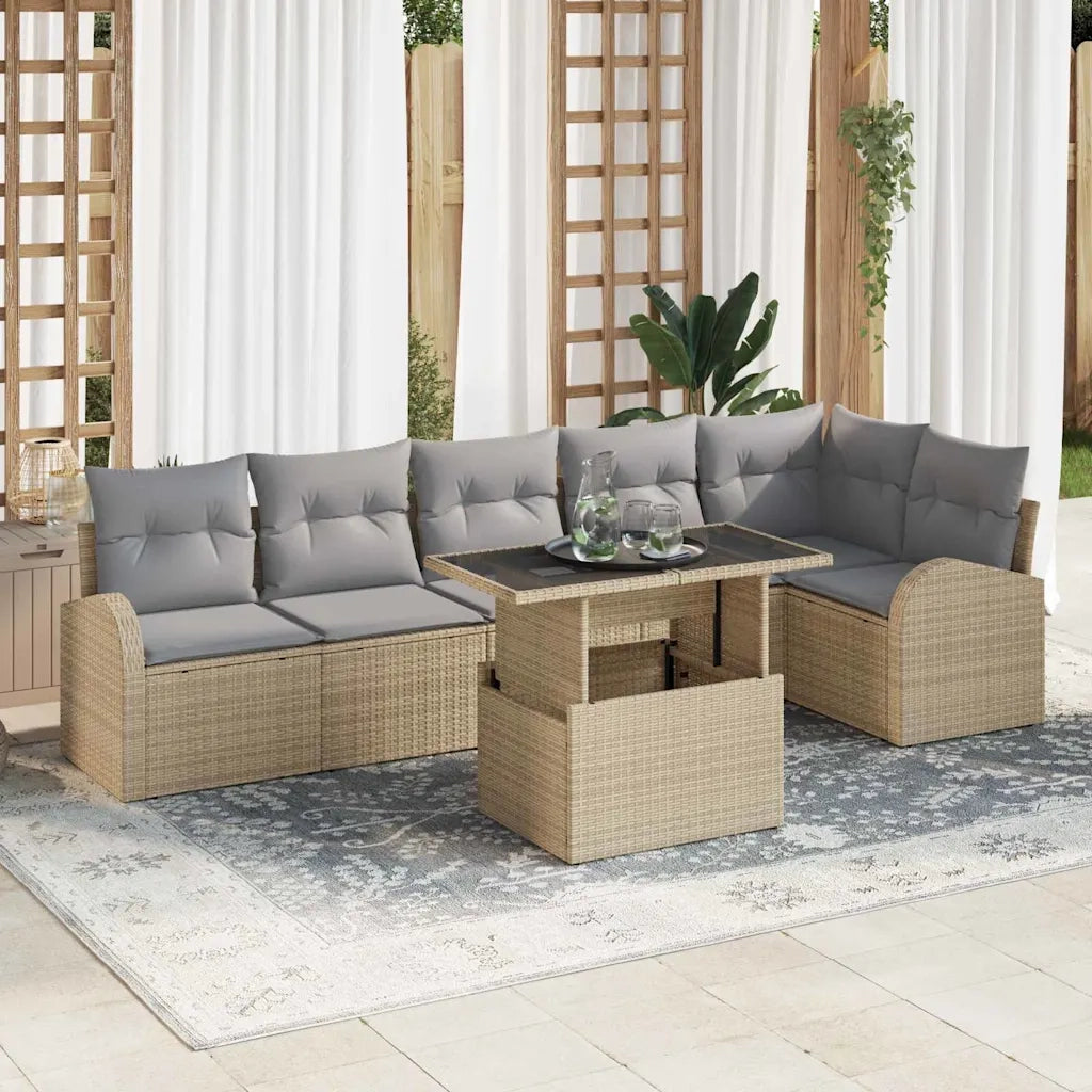 Set Divano da Giardino 7 pcs beige e grigio chiaro polyrattan