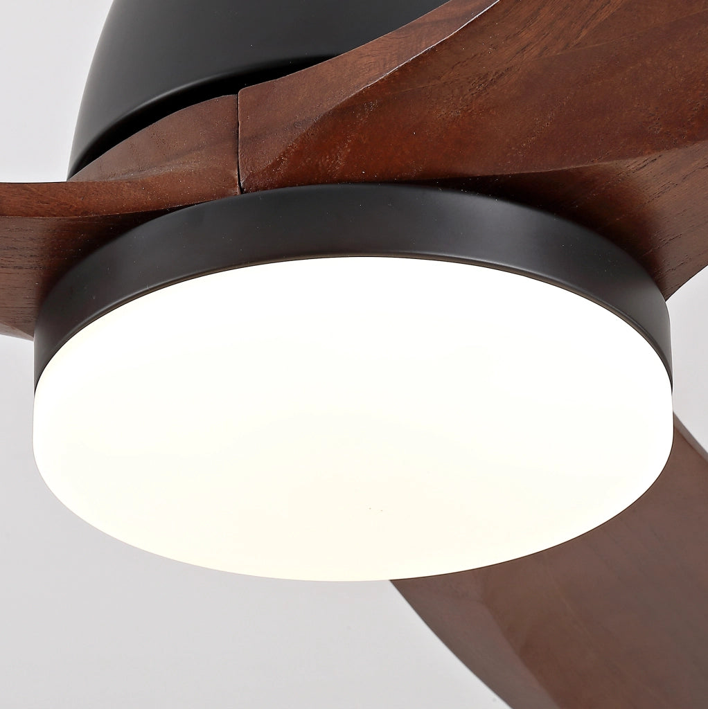 Ventilatore da soffitto 72" con LED dimmerabile; 3 pale in acero massello; nero e noce scuro
