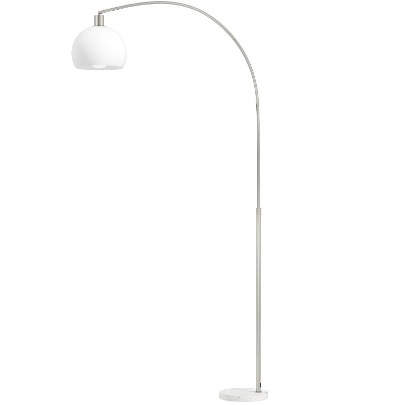 Lampada da Terra con Base in Marmo, Paralume in Plastica Bianco, Interruttore a Pedale, Design con Testa Curva
