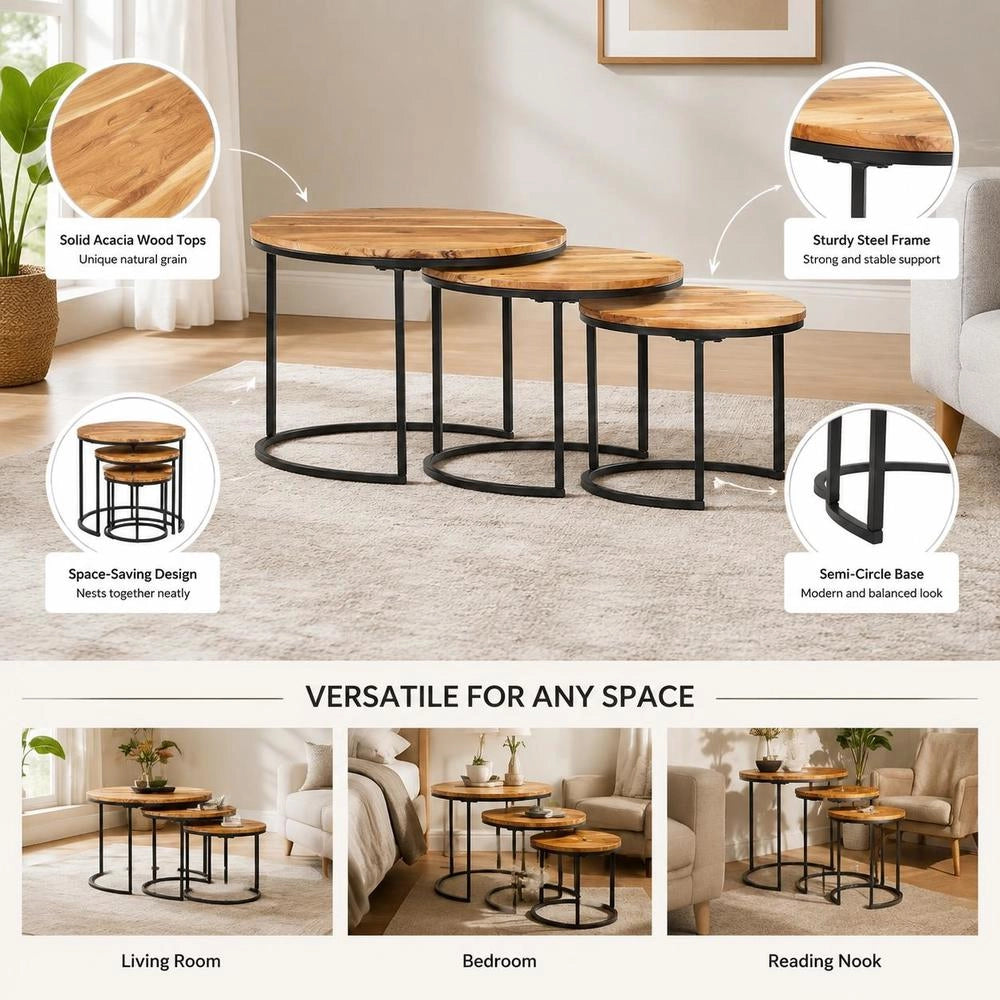 Nest Of Tables 3 Pcs. Solid Acacia Wood