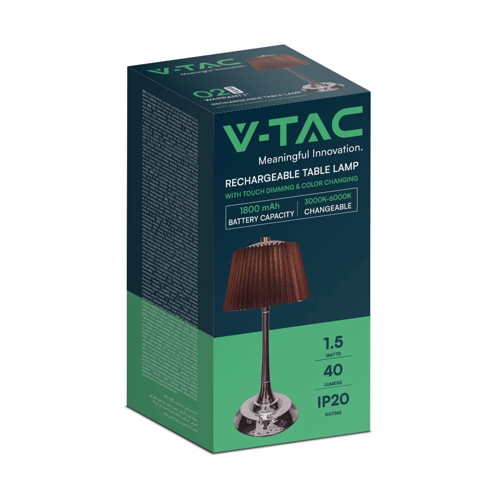 Lampada da Tavolo LED 1.5W 3000K Cromo + Marrone – V-TAC – VT-7968-CB