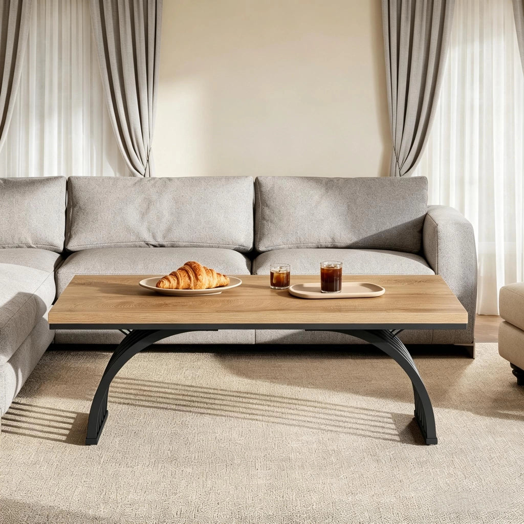TAVOLO da caffè 120 cm Metallo e Legno Nero/Marrone