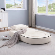 Divano modulare componibile beige in ciniglia con seduta ampia e confortevole per il soggiorno