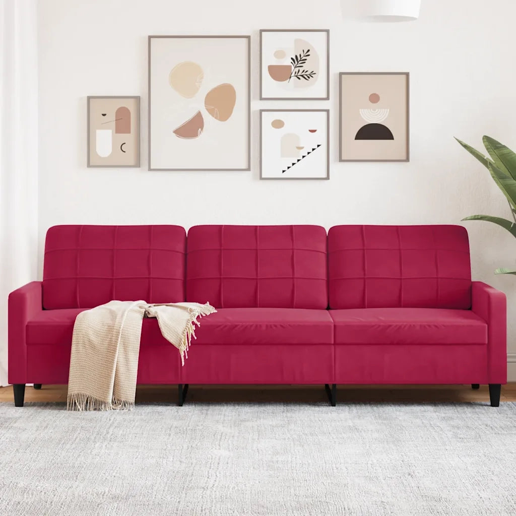 Divano a 3 Posti-Sofa 3 Posti Rosso Vino 210 cm in Velluto