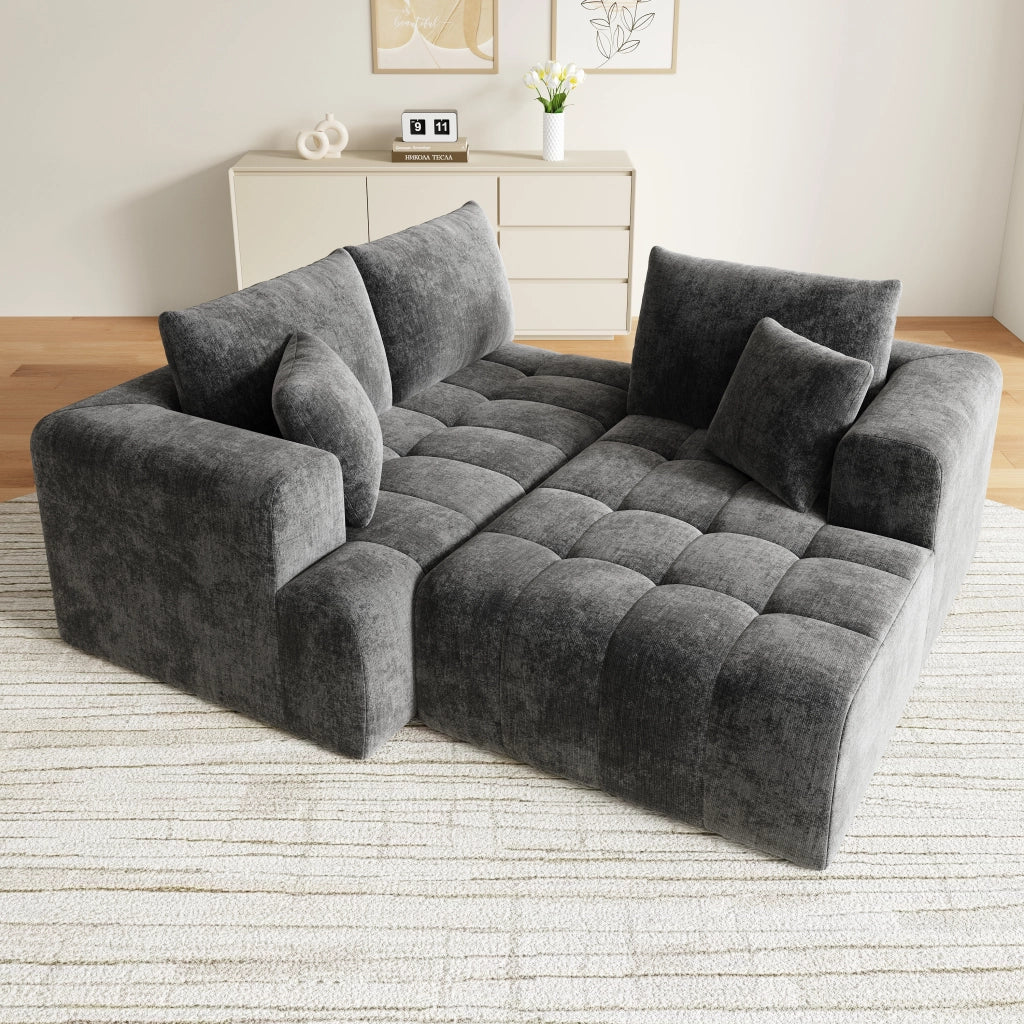 Divano angolare modulare a L in chenille grigio; 244;5x136x79 cm; senza montaggio