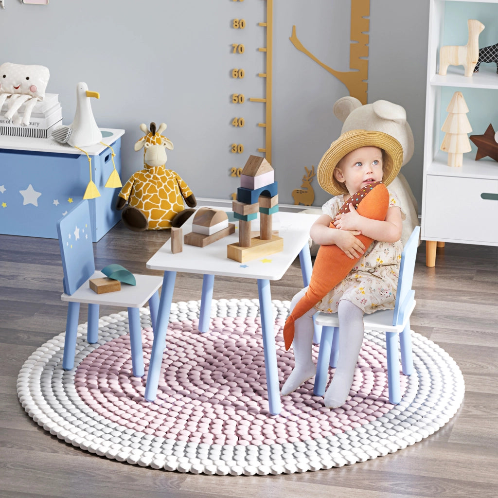 Tavolo Bambini con Sedie ¨C zephmum ¨C Legno Azzurro e Bianco