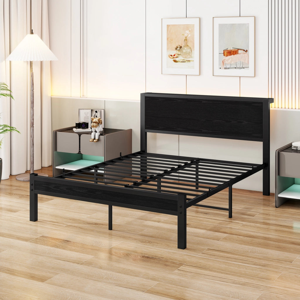 letto singolo mdf metallo nero 140 x 200 cm