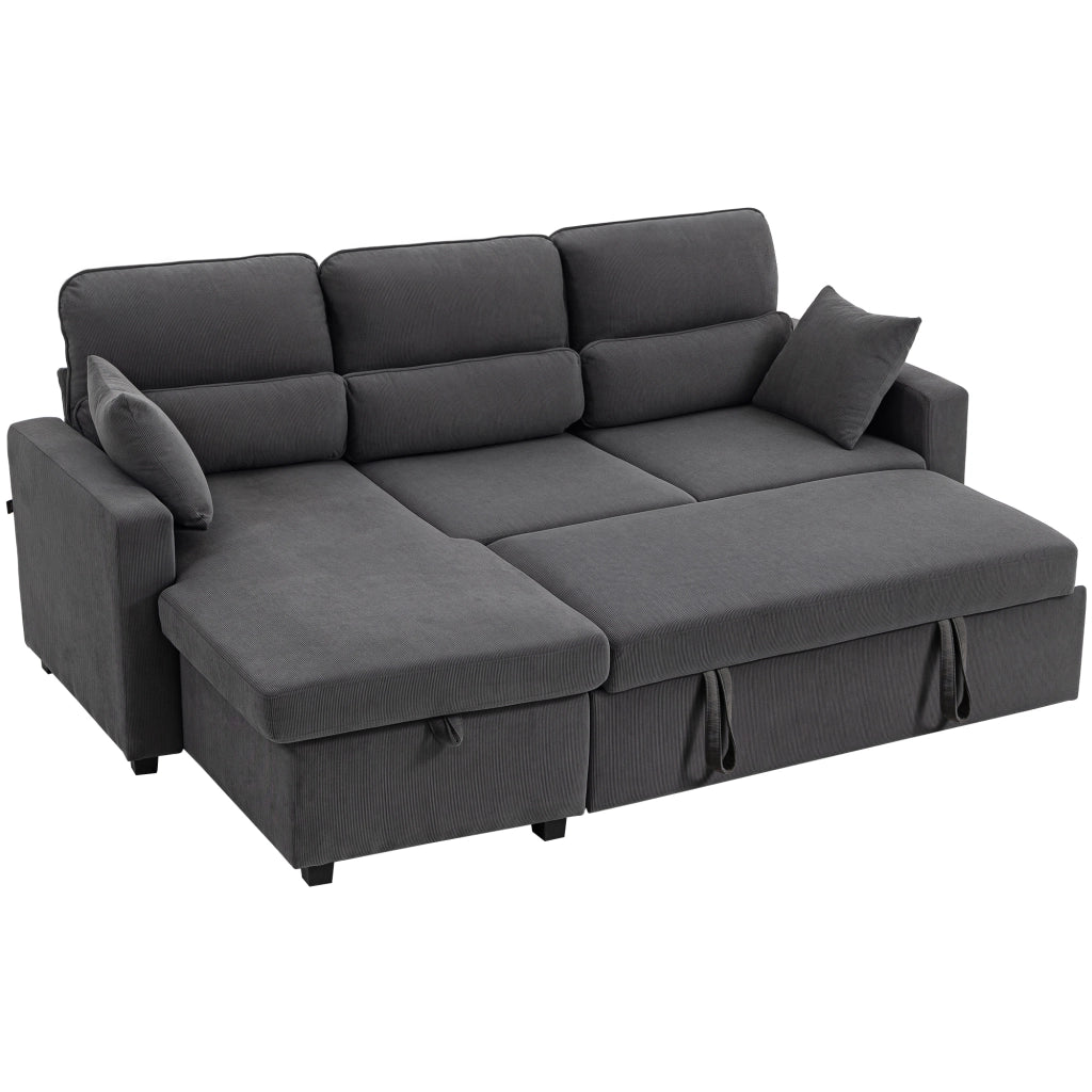 Divano letto angolare in velluto con contenitore e cuscini ¨C Minimal ¨C Grigio 205x135x76 cm