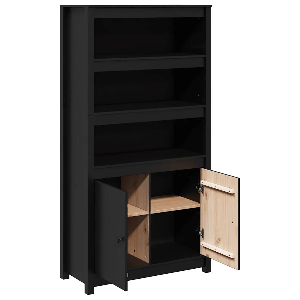 Credenza-Buffet-Armadio da cucina Nera 80x35x154 cm in Legno Massello di Pino
