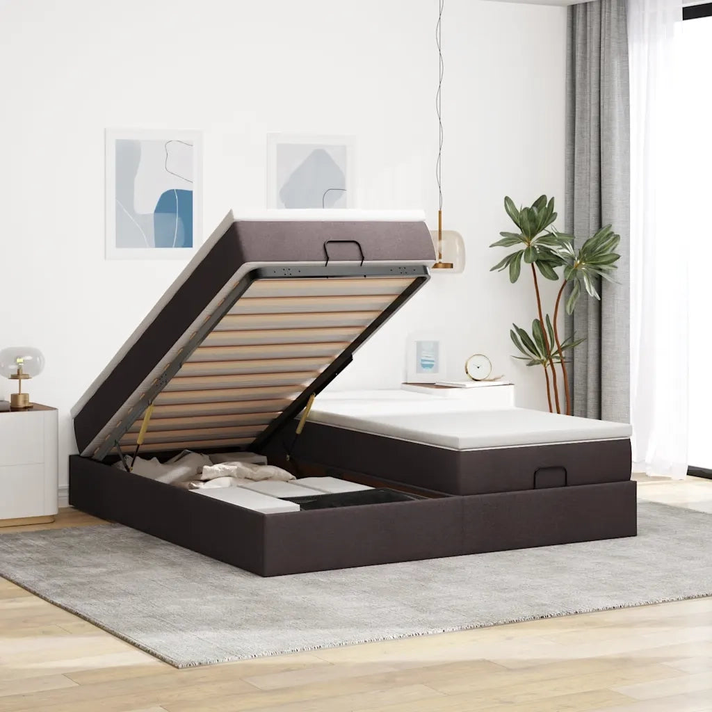 Struttura Letto Pouf con Materassi 200x200 cm in Tessuto