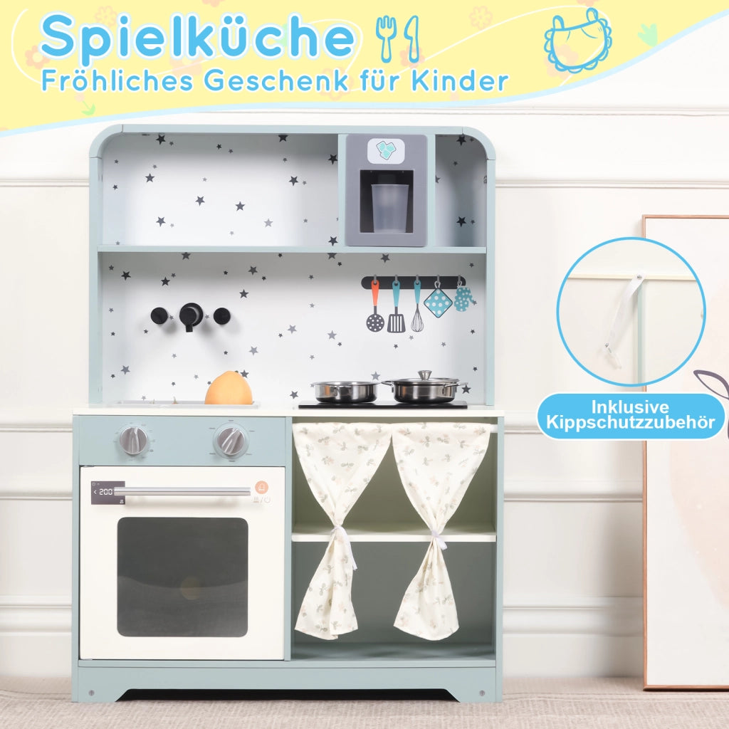 Cucina giocattolo per bambini con erogatore di ghiaccio; microonde e accessori; blu; 29 × 60 × 81 cm