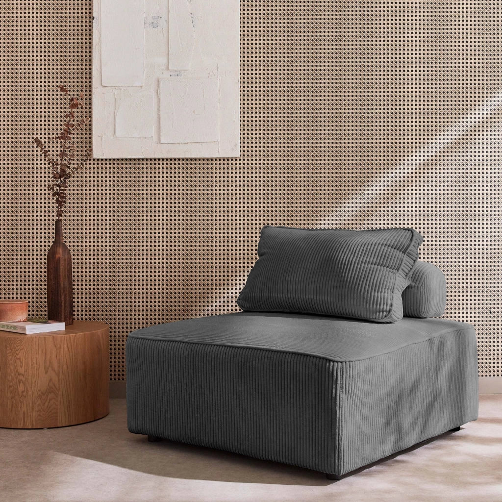 Modulo per divano modulare in velluto a coste, 1 posto, grigio scuro