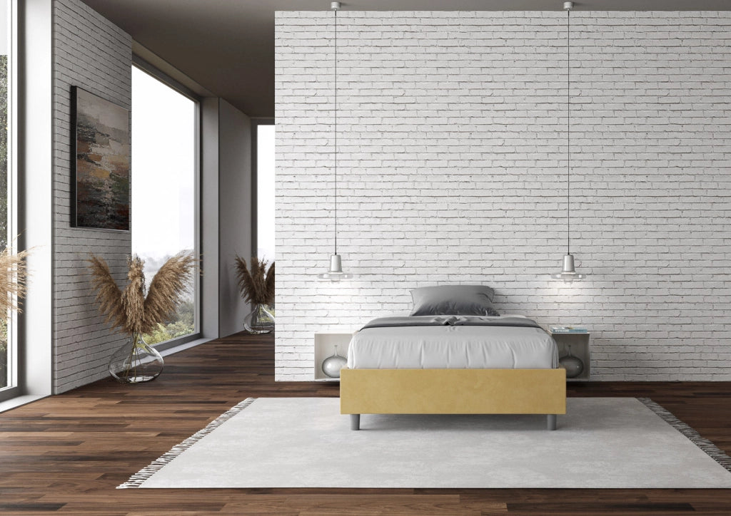 Letto Matrimoniale Francese Sommier 150x200 cm con Rete e Contenitore Azelia Ocra