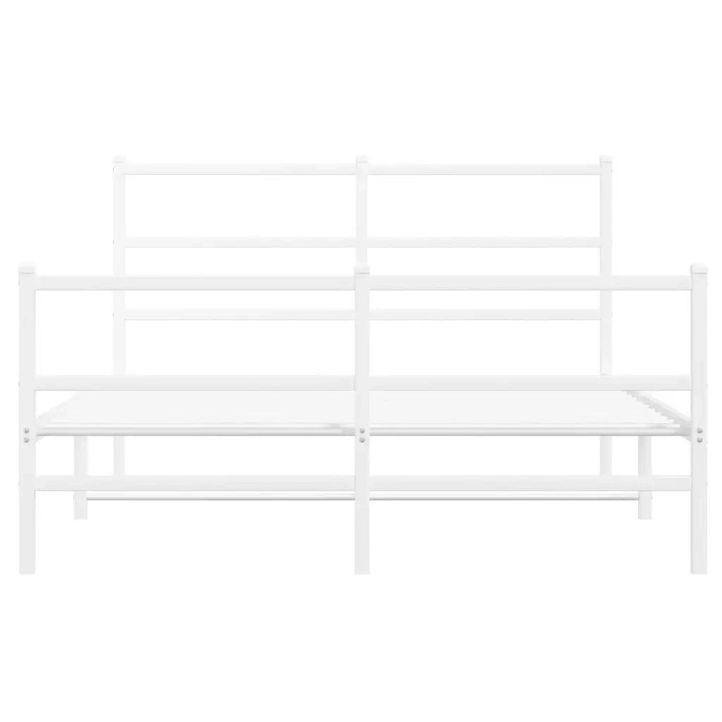 Letto matrimoniale | Letto per adulti | Giroletto con Testiera e Pediera Metallo Bianco 140x200 cm