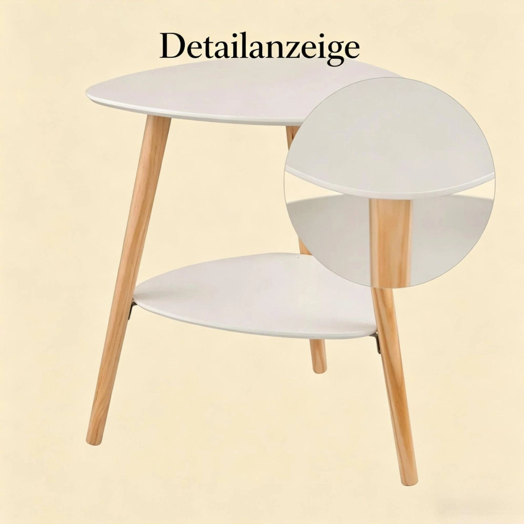 Tavolino Laterale Bianco con Due Ripiani in MDF e Legno Massello 50x40x55 cm
