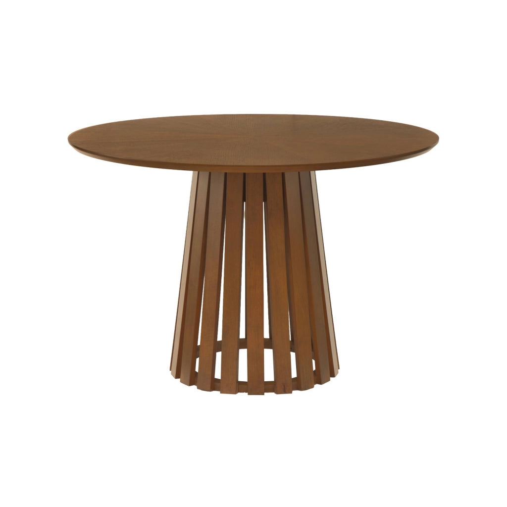 Tavolo da pranzo rotondo in legno di hevea impiallacciato rovere, 4