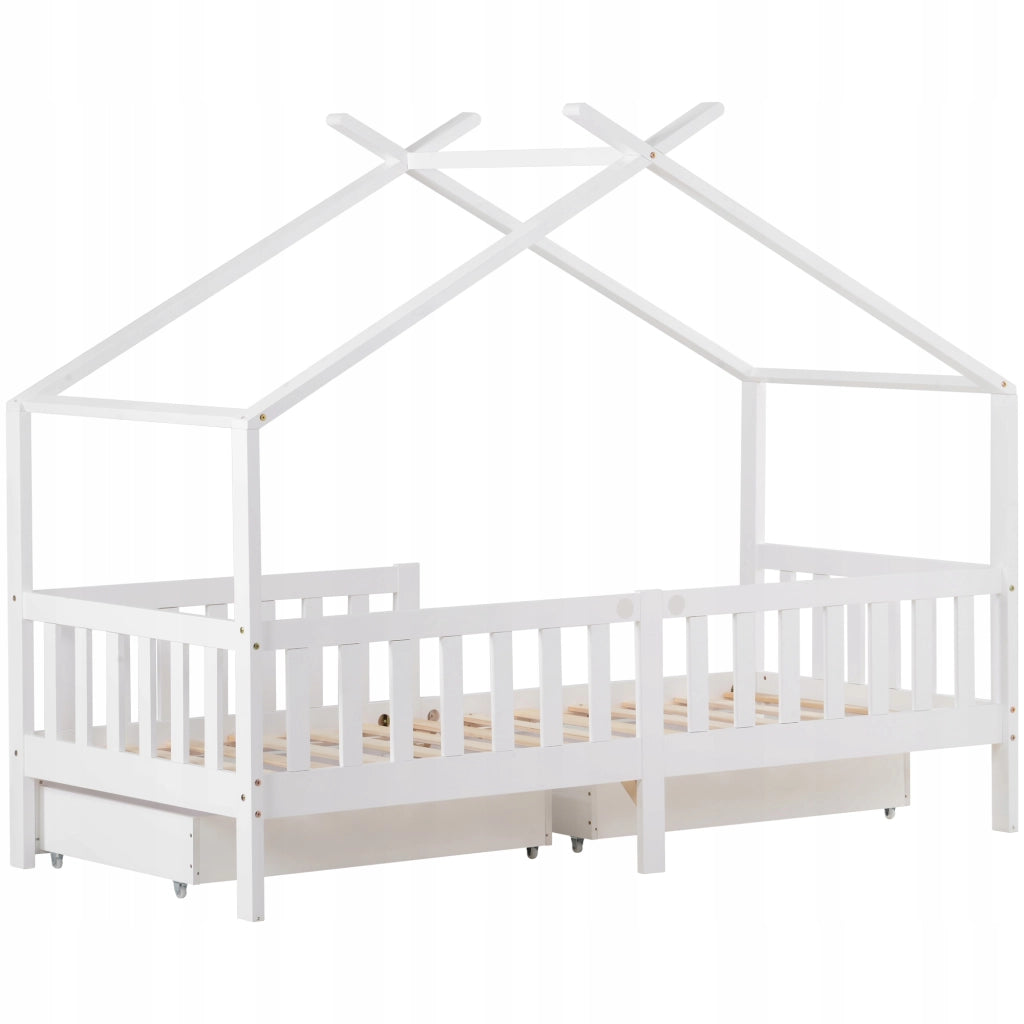 Letto singolo per bambini - Xylo - 200x90 - Bianco - Con 2 cassetti
