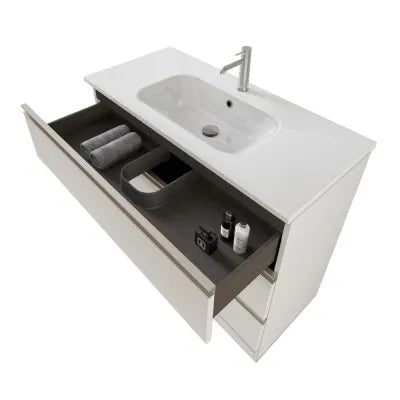 Mobile bagno 100 cm bianco opaco con specchio e lavabo incluso Master