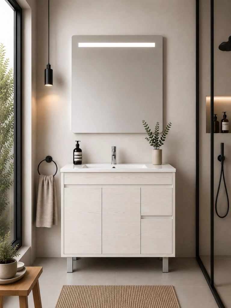 Mobile bagno con lavabo ORIGENBATH ISQUIA senza specchio 120x45 cm 1 vasca bianco nordico con colonna