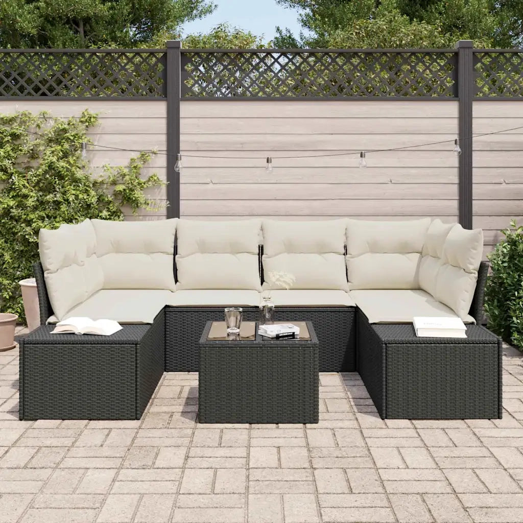 Set Divano da Giardino con cuscino 7 pcs Nero polyrattan 3346957