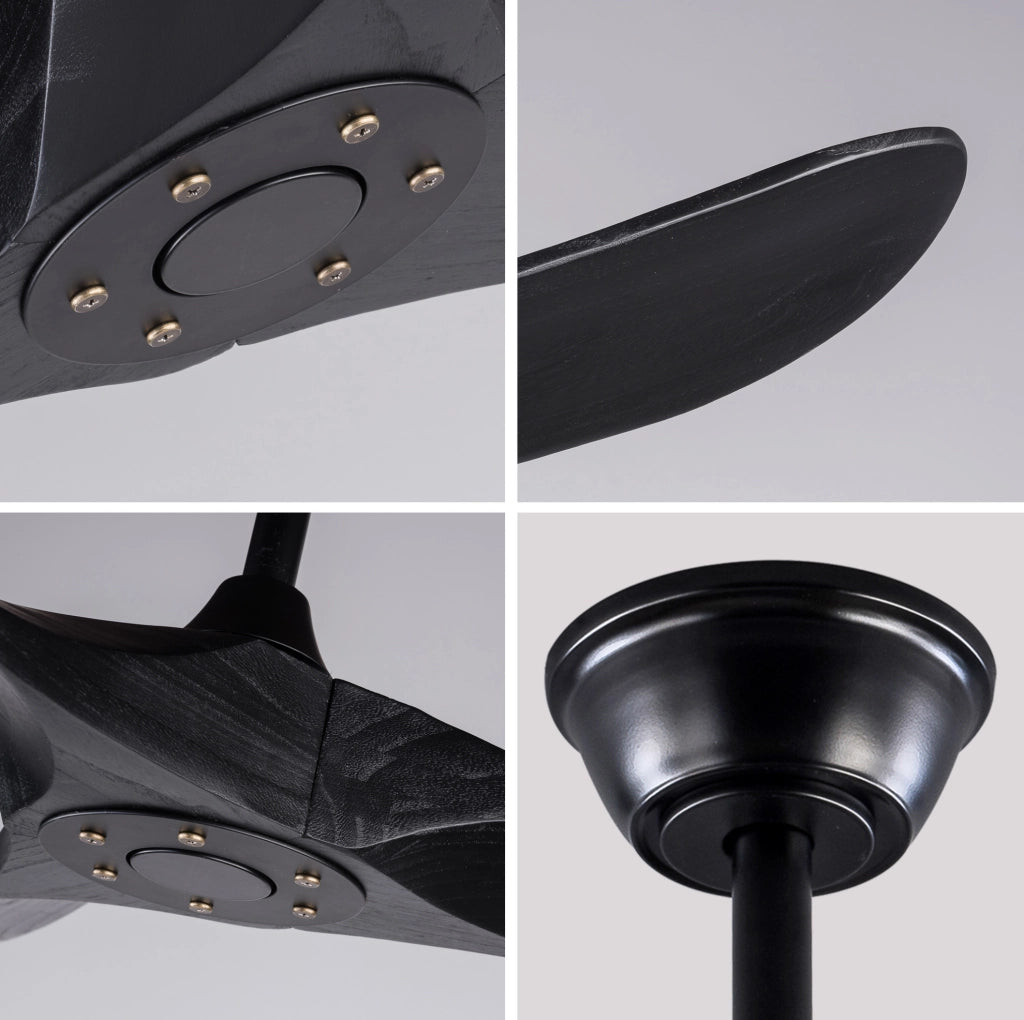 Ventilatore a soffitto 52" nero con 3 pale in legno di paulonia, controllo remoto, 6 velocità e funzione reversibile