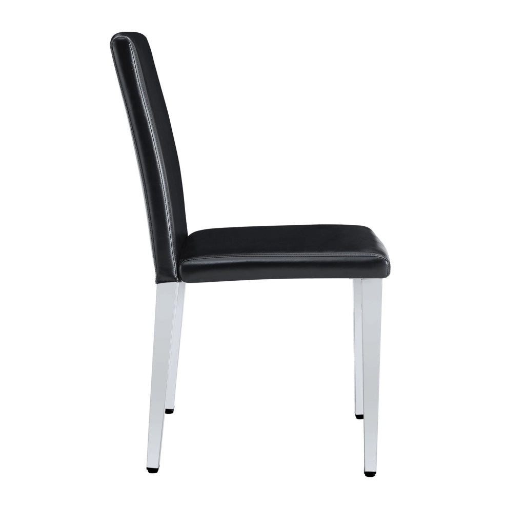 Set di 4 Sedie Minimaliste per Sala da Pranzo con Rivestimento in PU Nero e Gambe in Metallo Argento