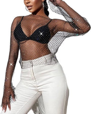 Top da Donna a Mesh con Pailletti Glitter - Maglioni Sexy da Uomo - Nero - Streetwear - Taglie S a XL