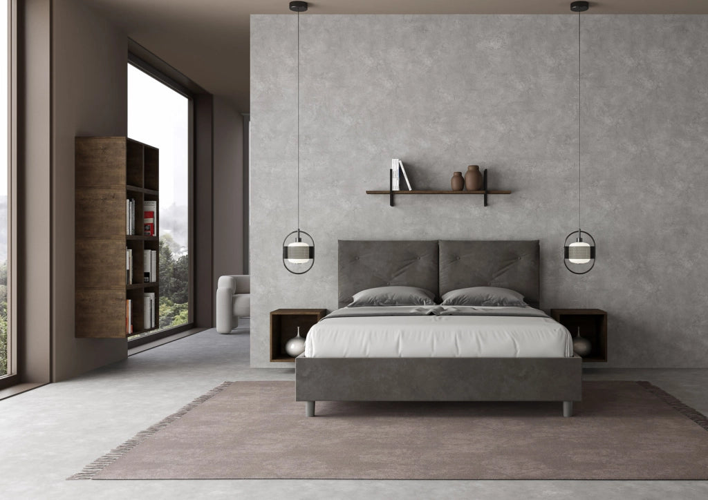 BS COM Letto queen size con rete imbottito 150x200 microfibra grigio Large
