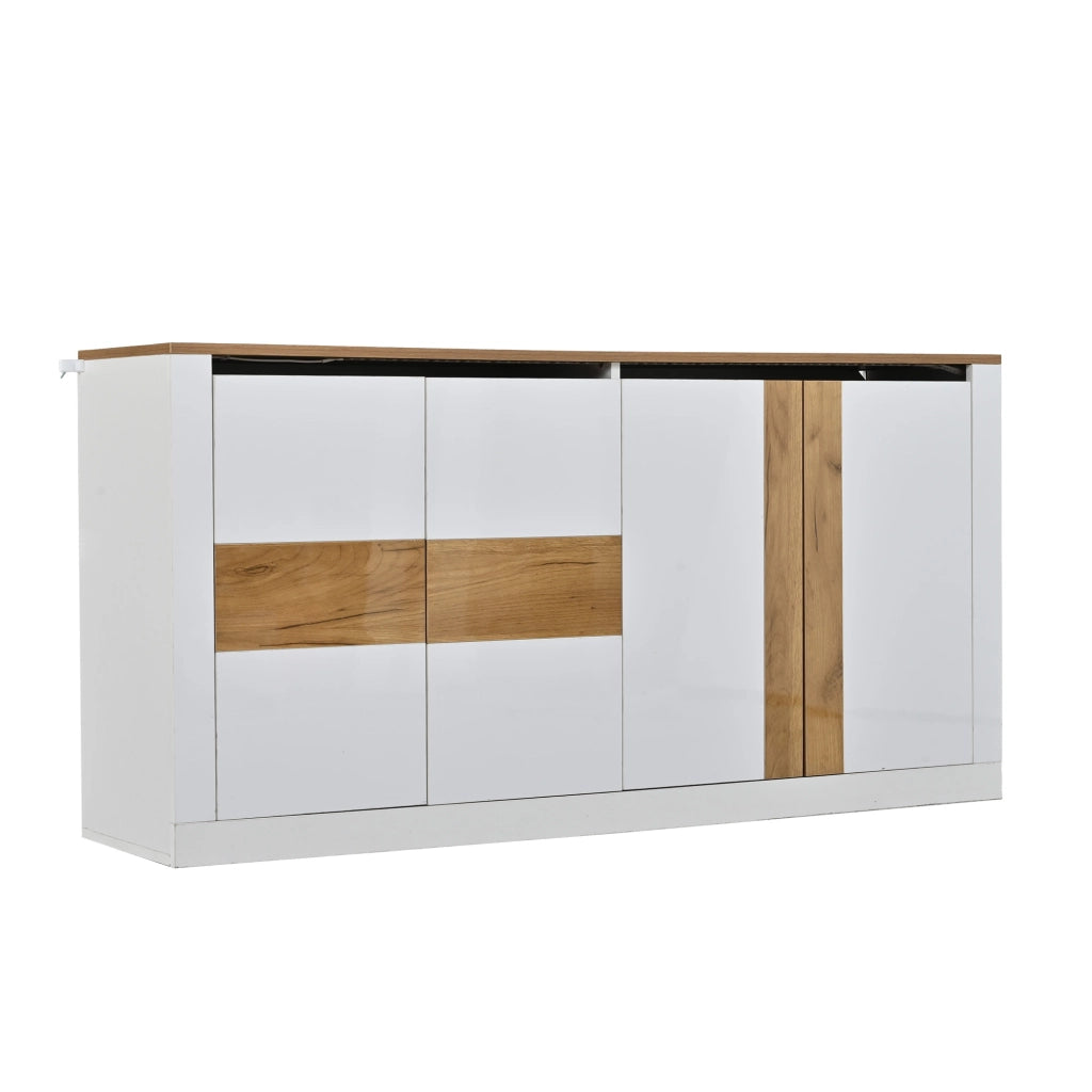 Credenza con 4 ante; ripiani regolabili e LED RGB - per soggiorno - 140×35×70 cm - bianco
