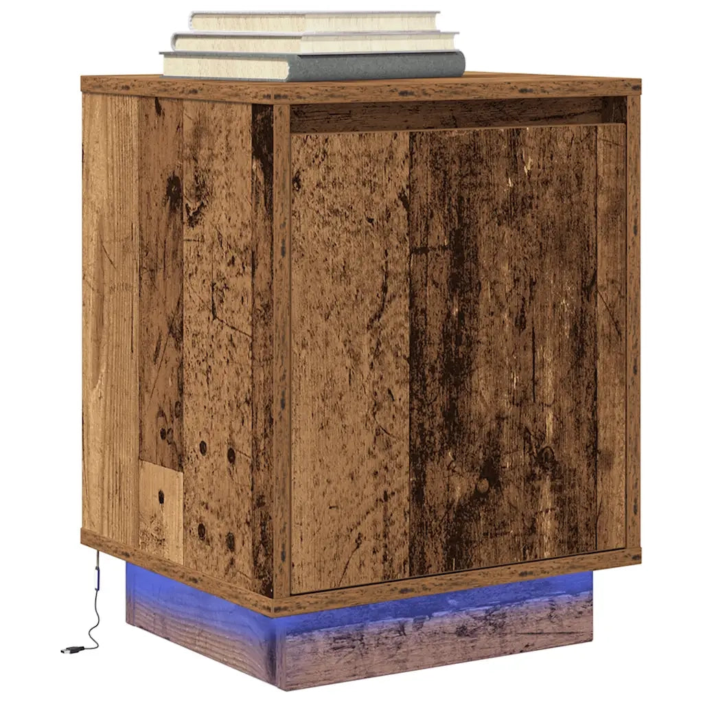 Comodino | Armadio da Notte | Mobiletto da notte con Luci LED Legno Antico 38x34x50 cm
