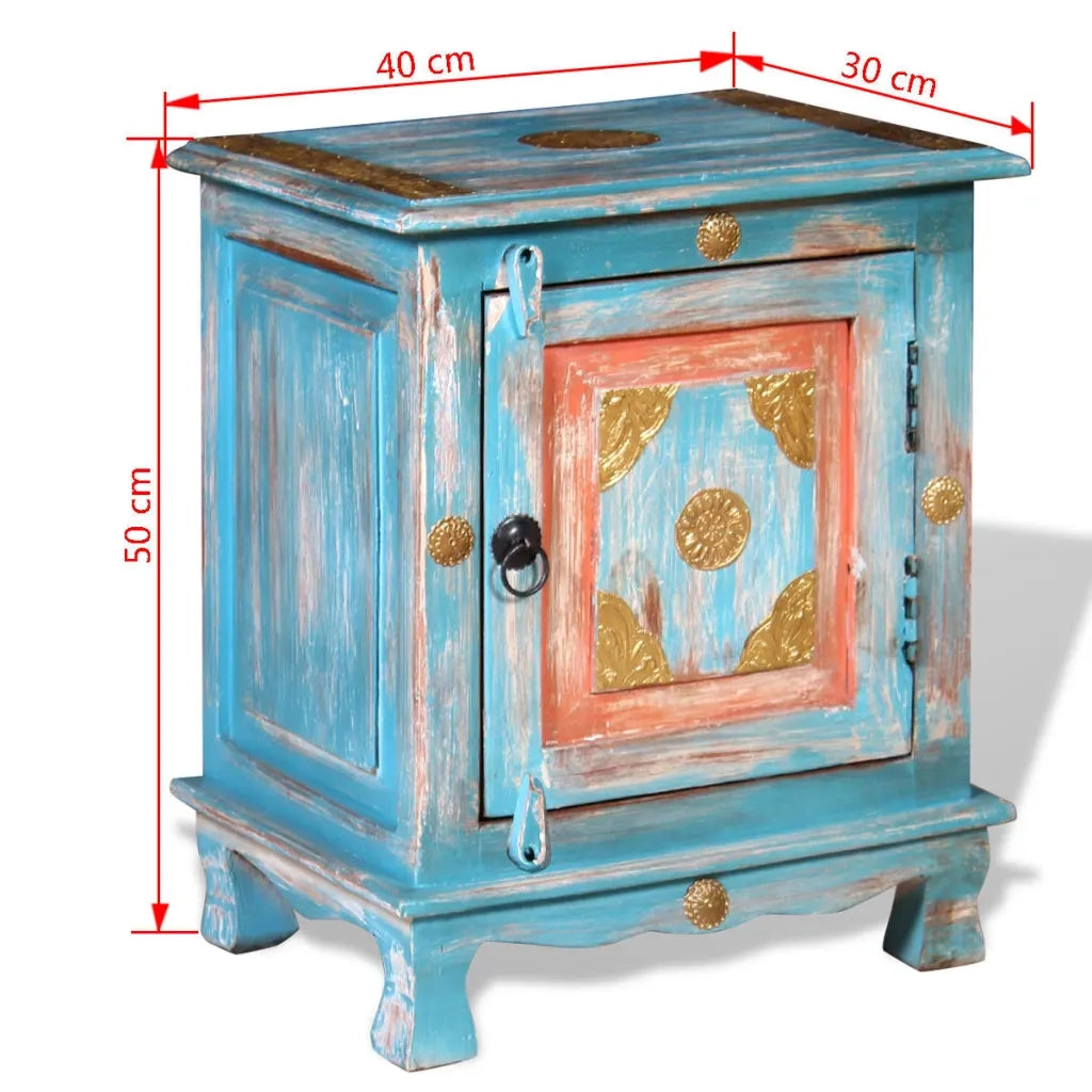 Comodino in Legno Massello di Mango Blu 243970