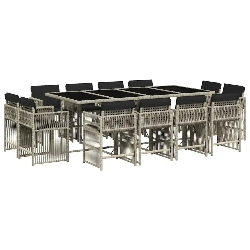 Set da Pranzo da Giardino 13pz con Cuscini Grigio in Polyrattan