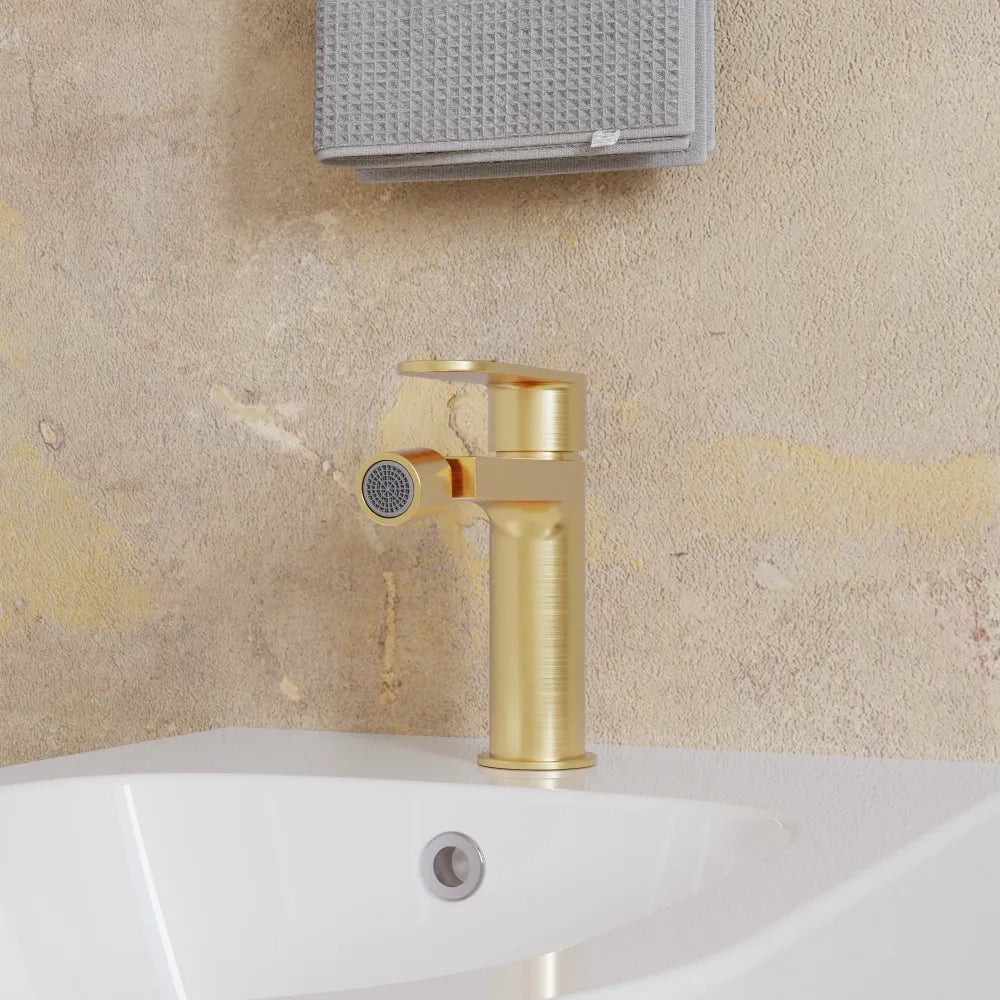 Set miscelatori lavabo alto bidet miscelatore doccia con deviatore oro spazzolato | Margot